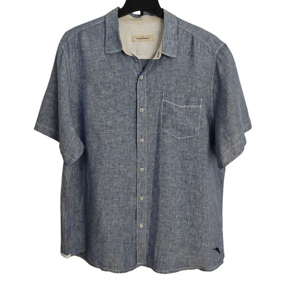 Tommy Bahama Sea Glass Breezer Linen Button Front Shirt Mens Size XL Blue Beachy - Picture 1 of 8